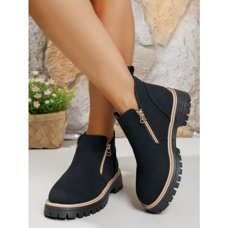 Damen Übergröße Retro Klobige Sohle Martin Stiefel Neu Herbst & Winter Seitlicher Reißverschluss Stilvolle Stiefeletten