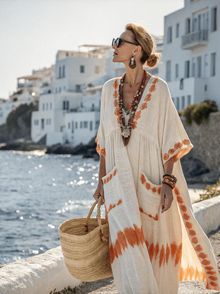 Women's Long Sleeve Boho Print Maxi Shirt Dress