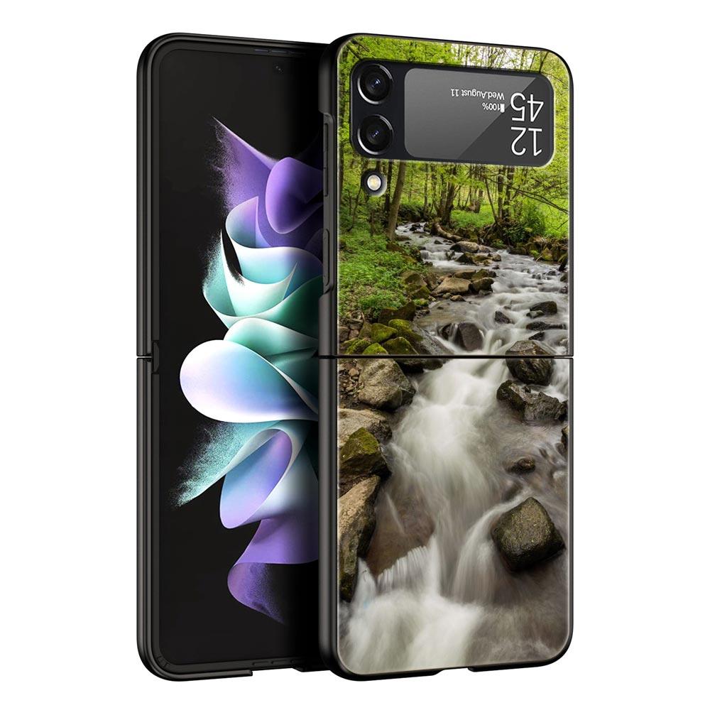 Z Flip 4 Phone Case for Samsung Galaxy Z Flip 3 5G ZFlip3 Flip3 Zflip Flip4 Black Hard Cover Waterfall Nature Trees Ship Shell