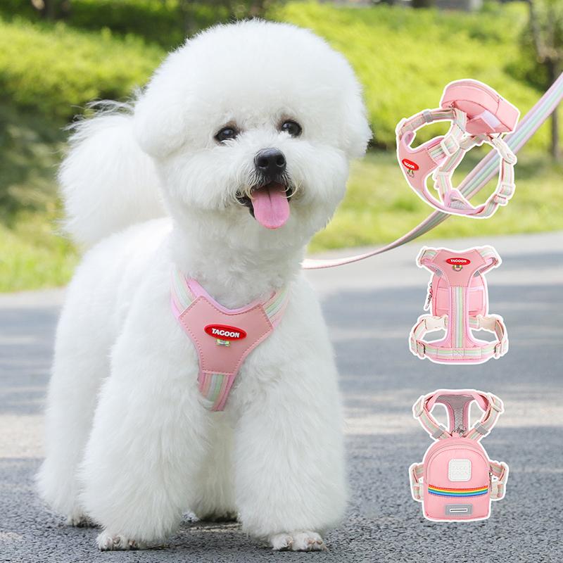 Adorable Dog Harness with Backpack & Leash Comfortable Adjustable No-pull Pet Chest Strap Sherina Bichon Frise Outdoor Supplies