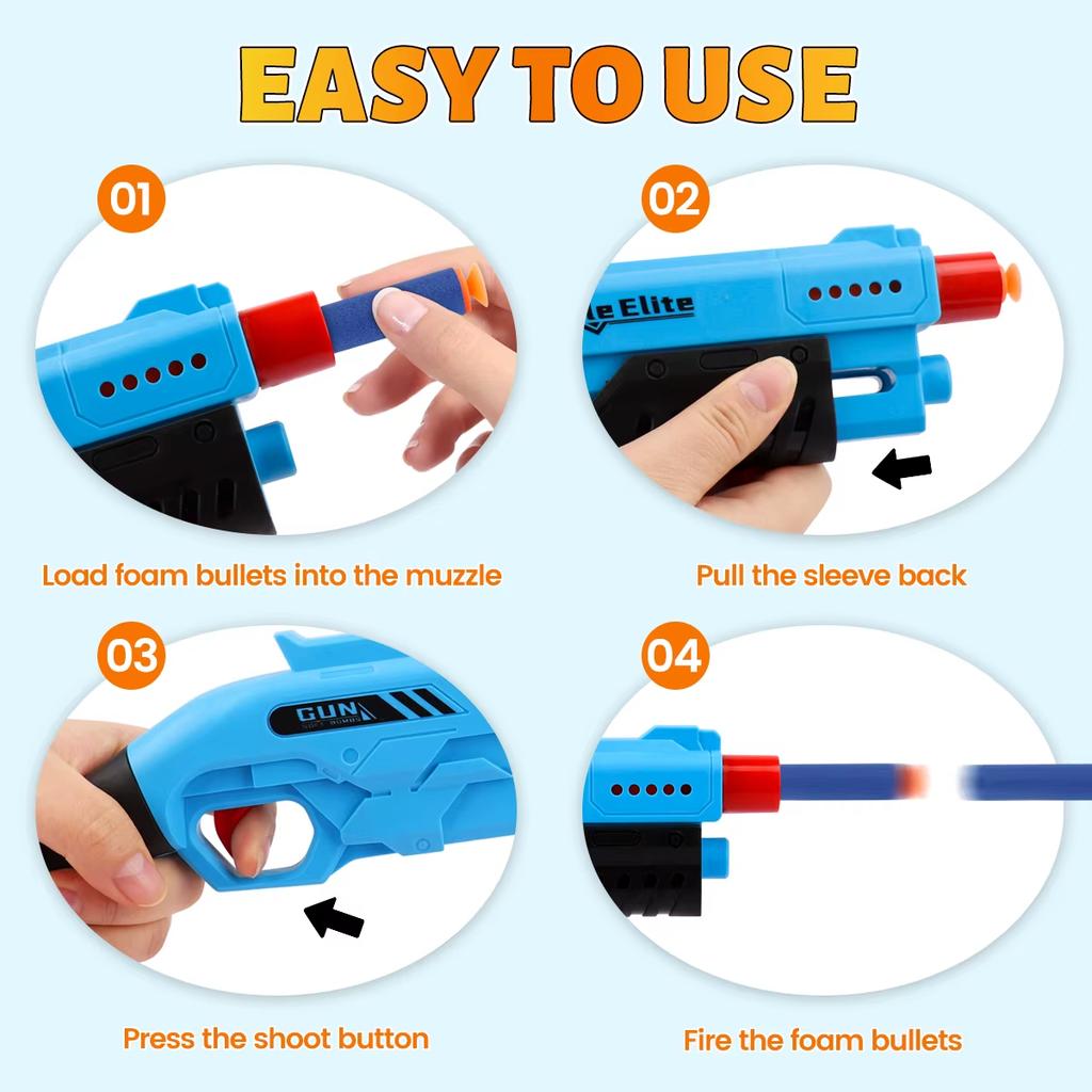 Outdoor Durable Soft Bullet Blaster Manual Foam Dart Launcher Battle Toy,Play Gun for Boys & Girls,Halloween&Christmas Gitfs