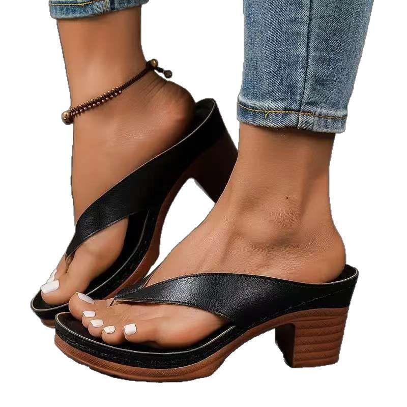 Große Clip-on Modische Sandalen mit hohen Absätzen, Sandalen mit grobem Absatz für Damen