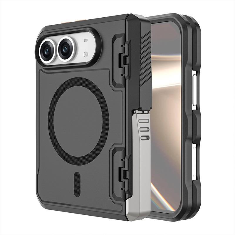 Magnetic Snap-on Case With Kickstand IPhone Duo TPU Protective Cover Matte Finish Anti-Slip Shockproof