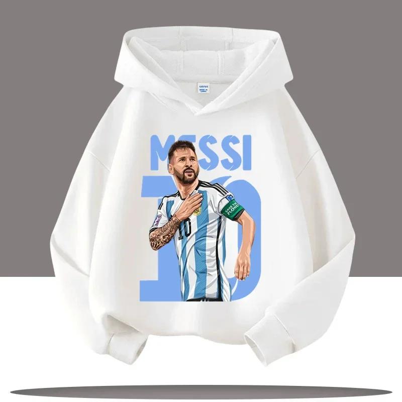 

Новая модель толстовки с капюшоном для мальчиков Звезда футбола Месси Размер 10 Мультяшный принт Повседневная рубашка - Одежда на осень/зиму 150