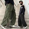 Spring Autumn Boys Cargo Pants Children Spring Casual Trousers Children Straight Loose Pants Teenager Solid Color Wide-leg Clothing