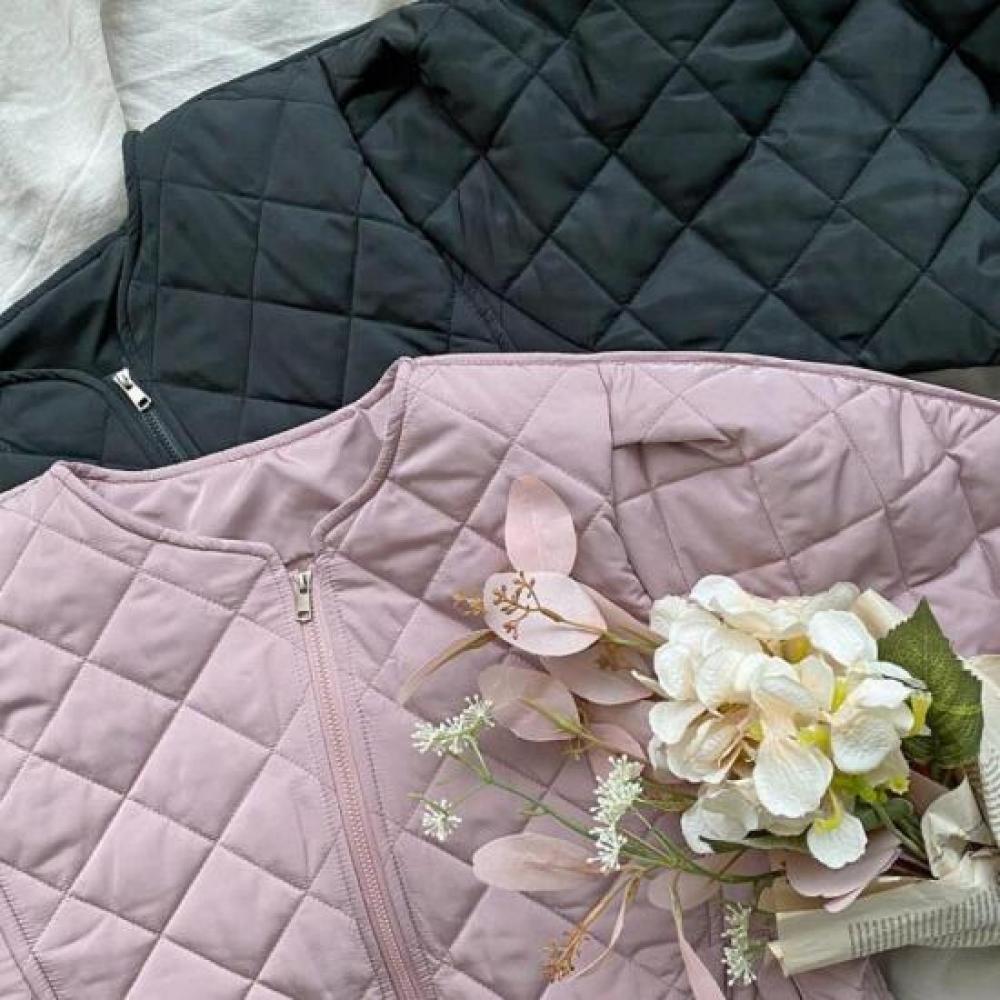 New Arrivals Open Run Balloon Round Neck 3 4 Cardigan Zip Quilted Jacket