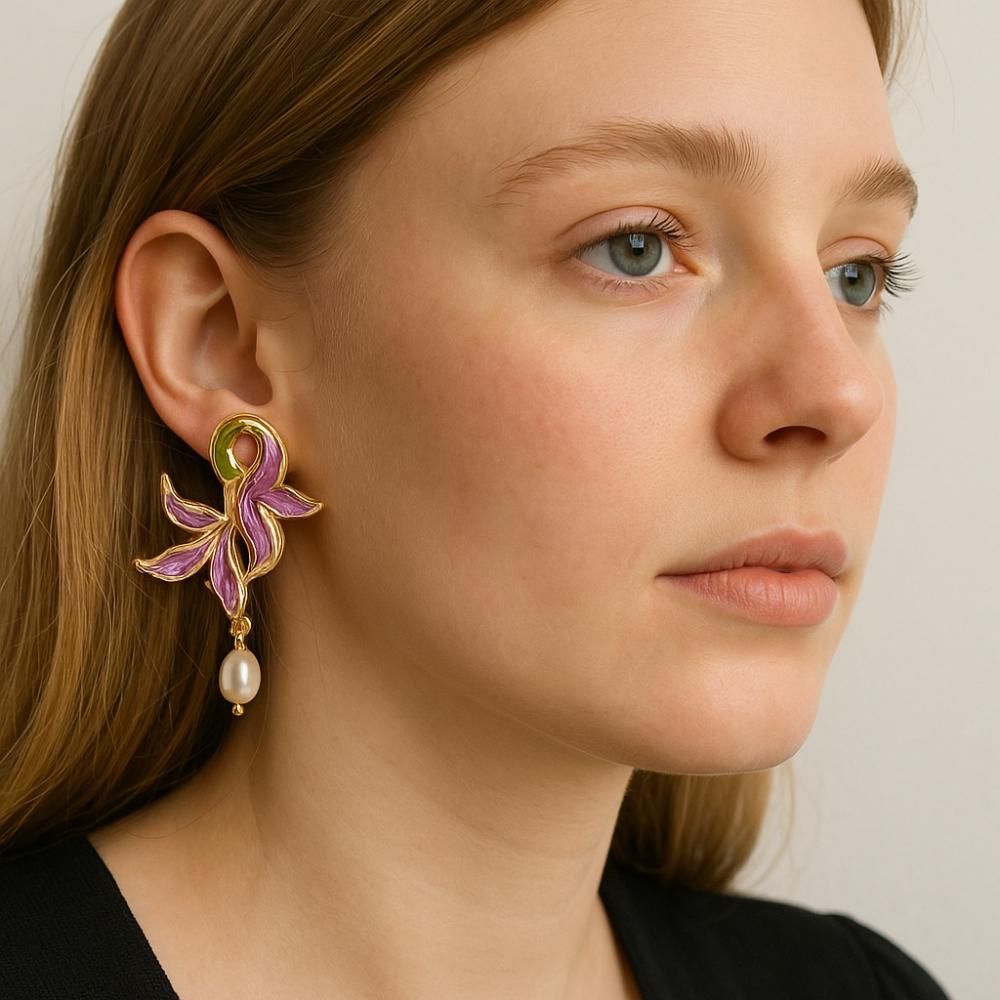 Elegant Drip Oil Earrings Gold Plated Pearl Pendant Earrings  Daily Wear