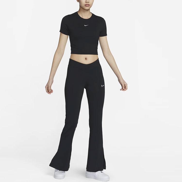 Nike Solid Color Crop Top Round Neck Short Sleeve T-Shirt Women Tops Black FB2874-010