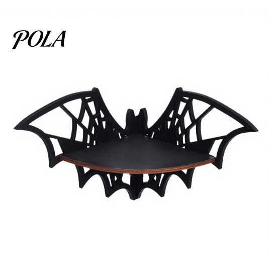 Spooky Bat Theme Shelf Halloween Wooden Corner Shelf, Black Wall Mounted Candle Holder Stand, Party Ornament Gothic Decor Display Rack for Home Party,