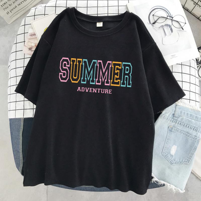 Summer Adventure Letter Graphic Women T Shirts Breathable Summer T-Shirt Street Soft Tees Clothing O-Neck Cotton Short Sleeve
