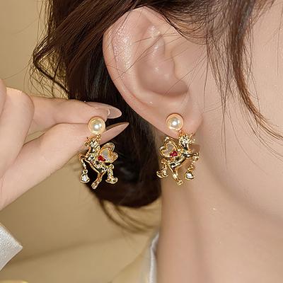 Love Heart Unicorn Cartoon Horse Pearl Unique Design Vintage Stud Earrings for Women Girls Fashion  Hoop Luxury Earrings