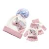 Kids Winter Knitted Hat Gloves Set Cartoon Dinosaur Knit Warm Beanie with Pompom Gifts for Boys Girls