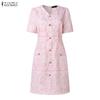 ZANZEA Women Elegant Print Casual V-Neck Summer Short Sleeve Dress