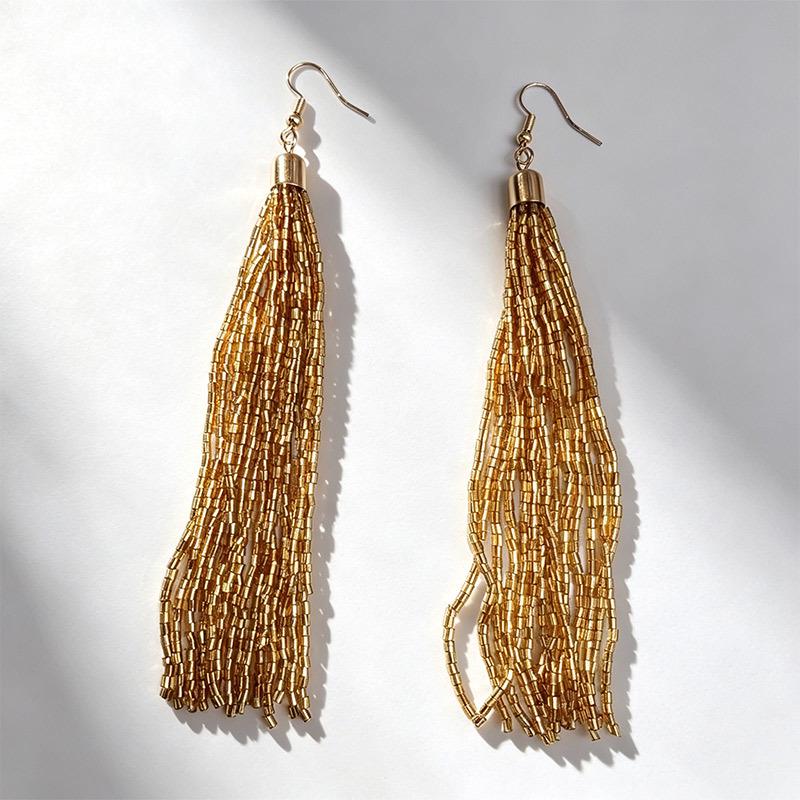 Colorful Tassel Rice Bead Earrings with Long Hooks: Enhance Your Facial Lines