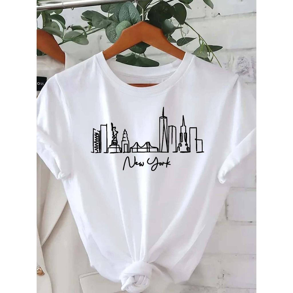 New York City Graphic Tshirt Unisexs Vintage Aesthetic Streetwear Nyc Skyline Print Short Sleeve Everyday Casual Top
