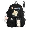 Mochila Escolar para Adolescentes, Resistente à Água com Fechadura de Senha, Inclui 2 Chaveiros (Vaca e Urso), 44x31x14 cm, Preto