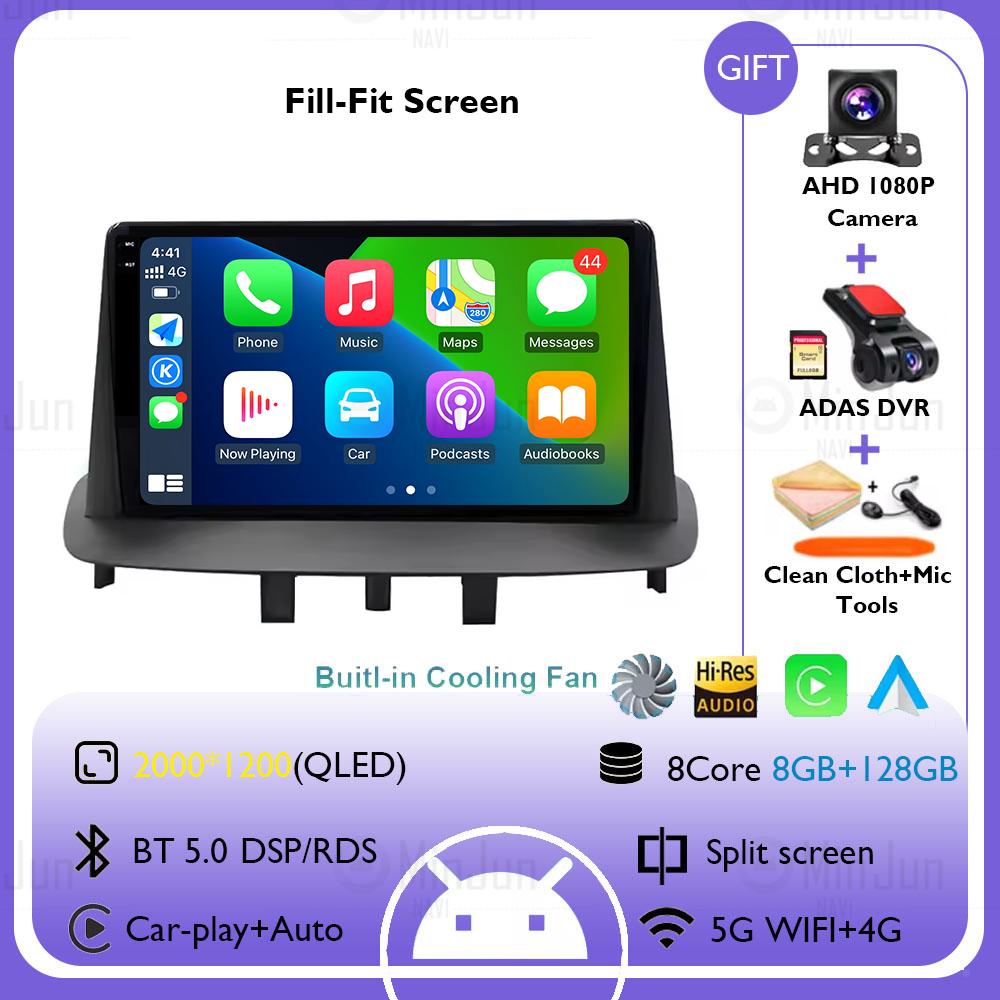 Android 14 Carplay Auto For Renault Megane 3 2008 - 2014 GPS Car Radio Navigation Multimedia Video Player DSP Stereo 4G+WIFI