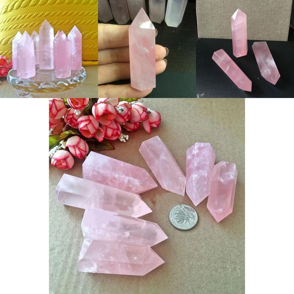 Elegant Pink Natural Rock Rose Quartz Crystal Point Healing Stone Obelisk Wand For Natural Health
