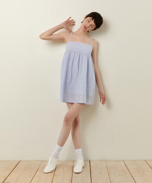 LADY VOLUME Floral Lace Mini Dress_Sky Blue