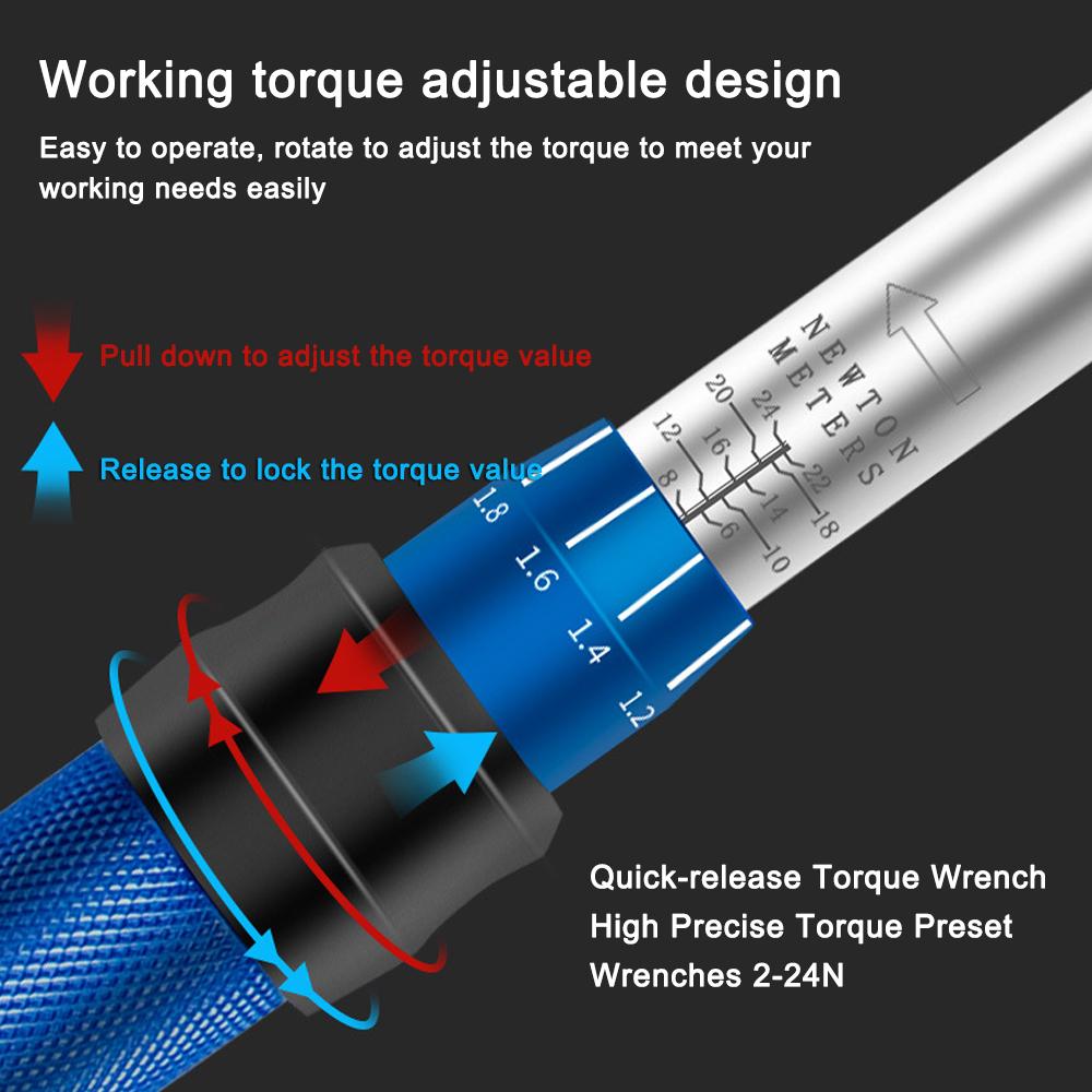 15Pcs Torque Wrench Set High Precision Preset Wrenches 2-24N.m Adjustable Small Torque Ratchet Wrench 1/4inch Car Repairing Tool