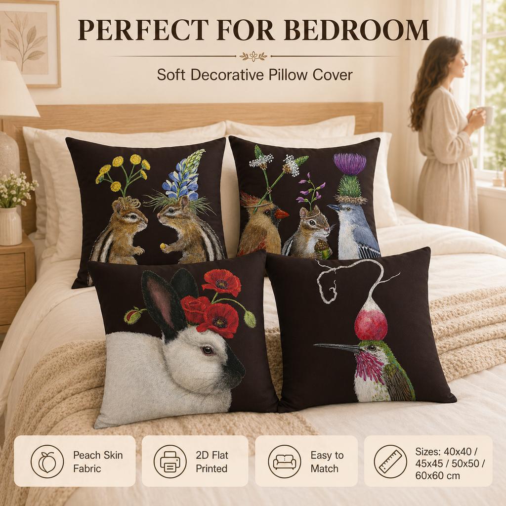 Soft Peach Skin 2D Flat Printed Cushion Cover Ethnic Bird Nordic House Throw Pillow Case For Couch Living Room Home Decor Case