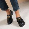 Vintage chain low-top shoes 2025 autumn new plus-size British style mid-heel small leather shoe women