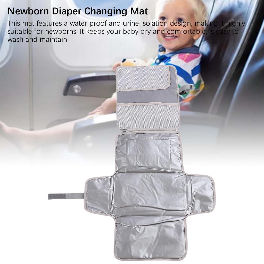 Newborn Changing Mat with Wet Wipe Holder Water Proof Portable Baby Diaper Changer Pad for Travel Gray