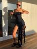 Sexy Strapless Off Shoulder Midi Dress Women Ruffles Split Beach Dress 2025 Summer Slim Fit Party Female Vestido