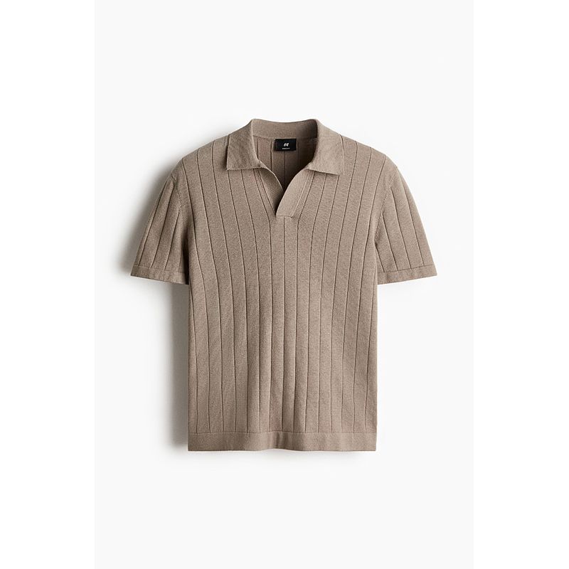 

HM Men s Clothing 2025 Summer New Standard Version Linen Blend Polo Shirt 1286041 Brown 180/116(XL)