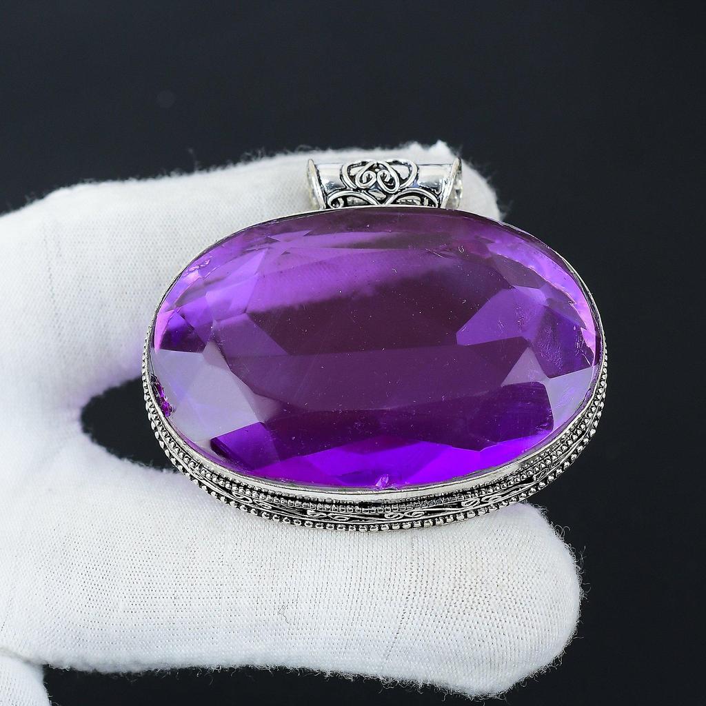 Ametist Ädelsten Silver Stor Hänge i 925 Sterlingsilver - Handgjord Design, Smycken för Vardagsbruk, Unikt Hänge Thanksgiving-present