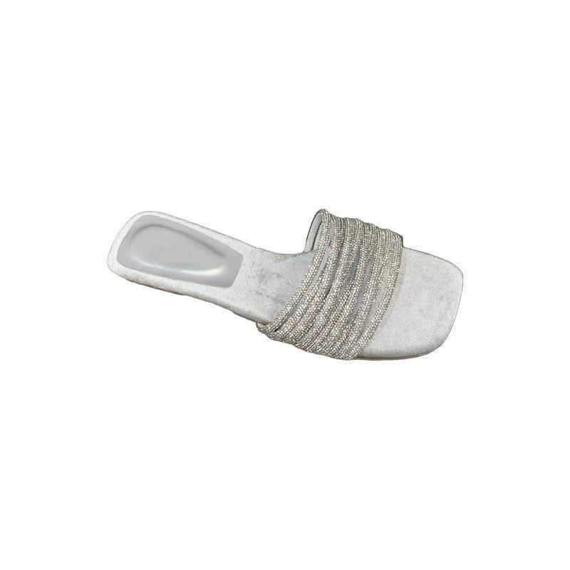 Fashion one-word slippers women's summer wear lazy rhinestones with low heels open-toed sandals high sense