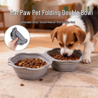 Silicone Portable Double Pet Bowl - Foldable Food & Water Dish for Cats and Dogs