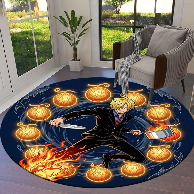 One Piece Poster Round Area Rug Carpet Rug For Living Room Bedroom Sofa Playroom Decor Nonslip Floor Mat