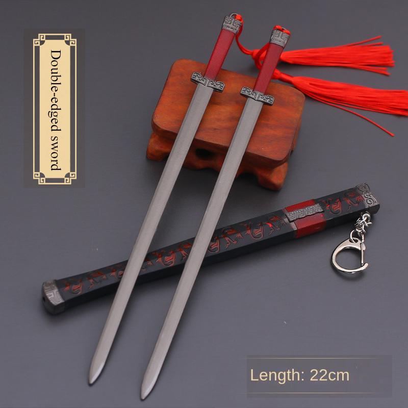 22cm Gold Spear Full Metal Lance Ancient Cold Weapon Model Ornament Toys for Men Boy Child Replica Miniatures With Fringe