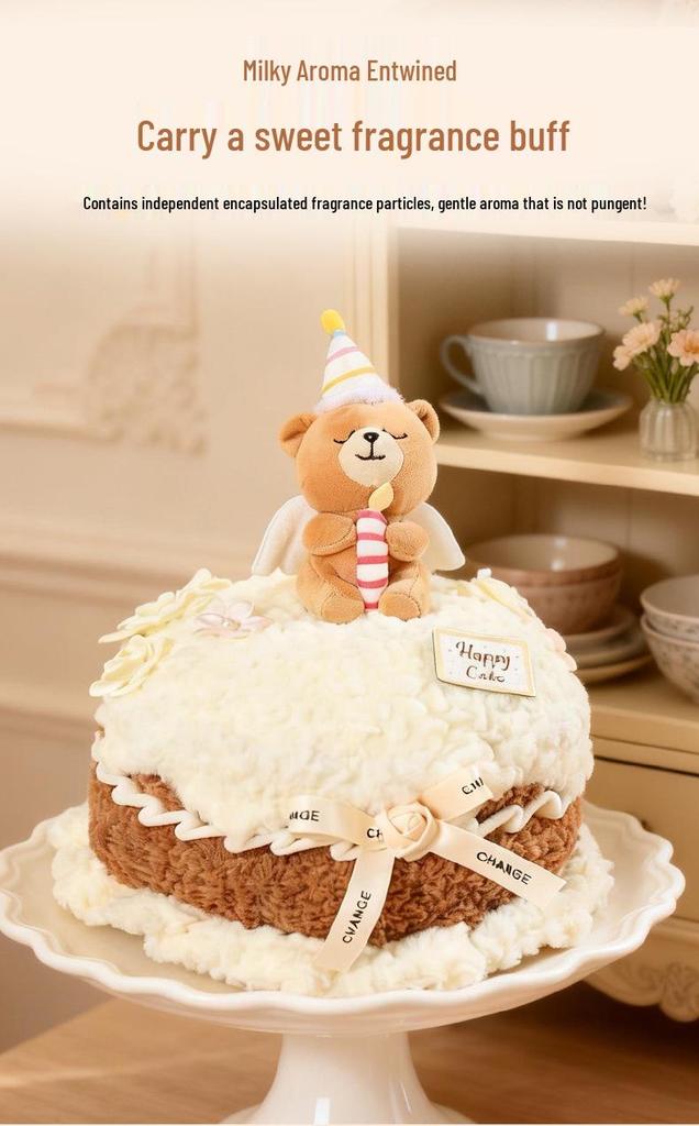 Cute Teddy Bear Doll Comfort Cushion with Scented Birthday Cake Candle
