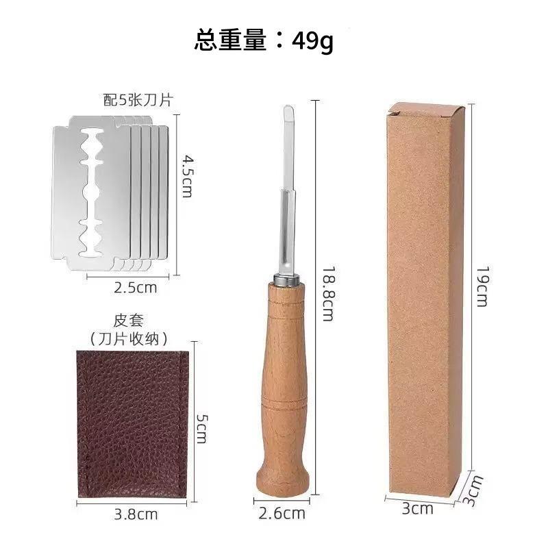 Stainless Steel Bread Grooming Knife Wooden Handle Cutting Knife European Bag Curved Bread Cutter Baguette Bread Knife Baking Tool