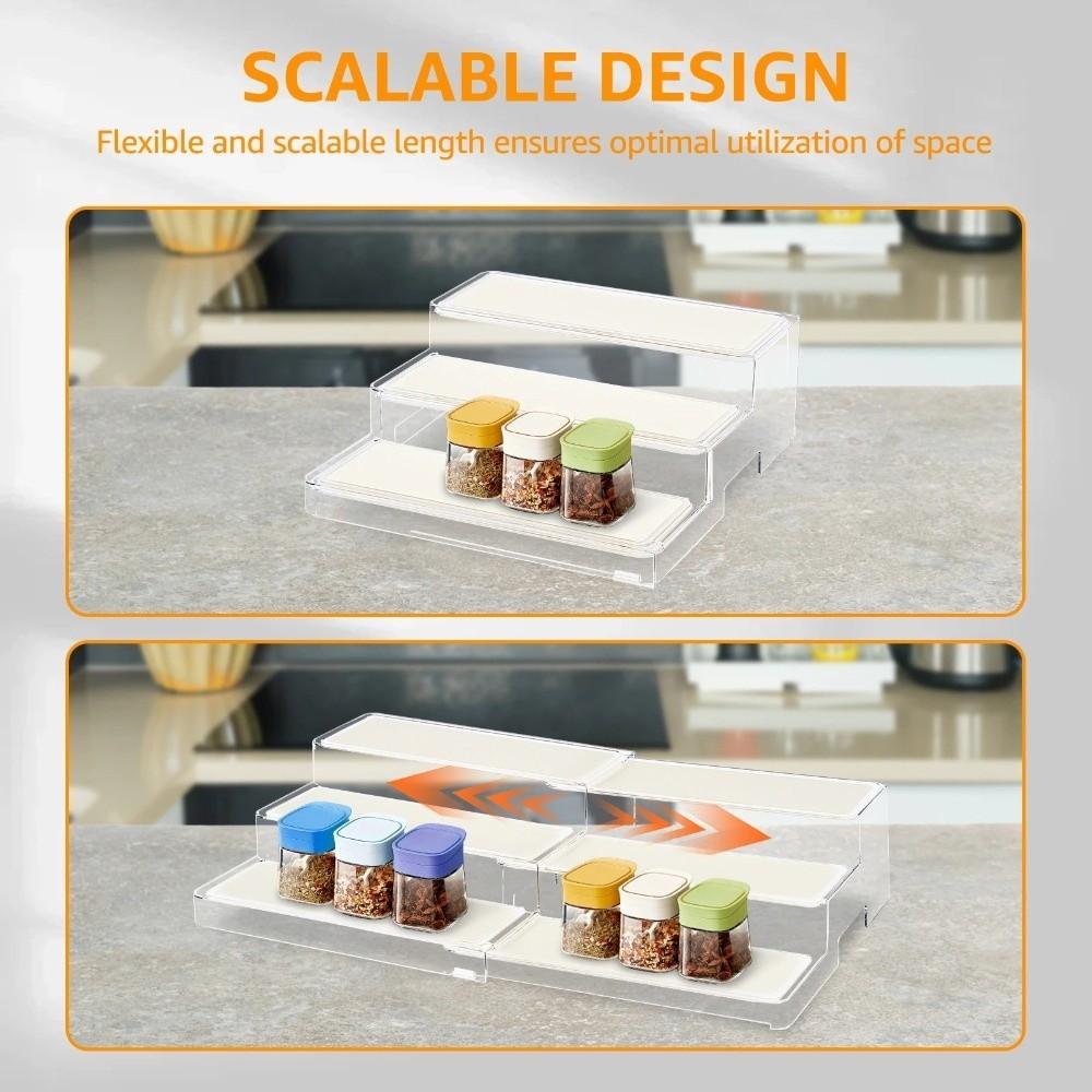 Visible Expandable Step Shelf 3 Tier Countertop Display Shelf Durable Cabinet Storage Rack  Pantry