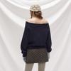 unifree Off-Shoulder Letter Jacquard Knit Sweater