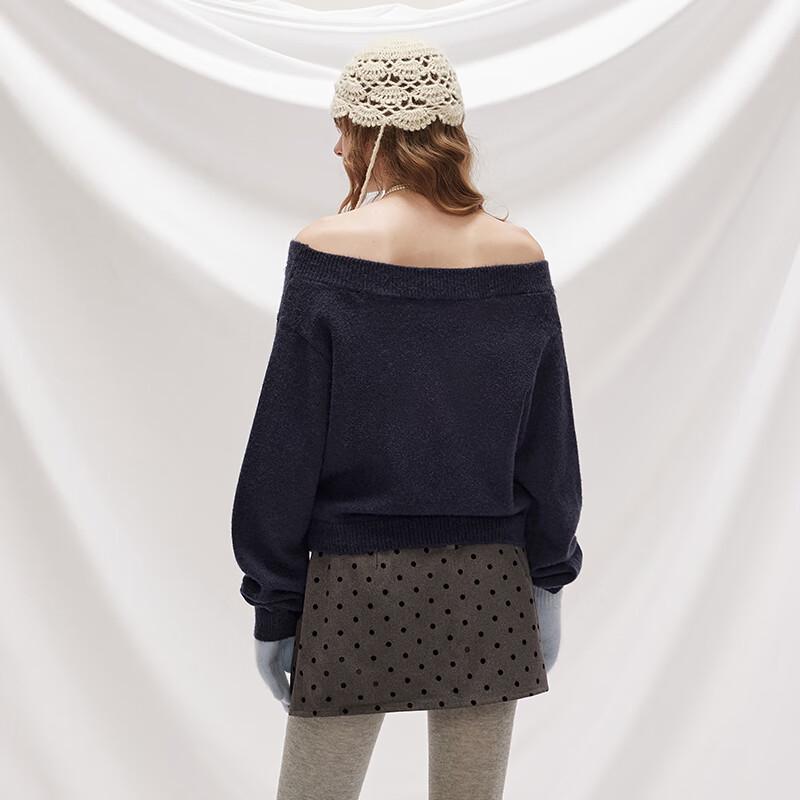UNIFREE Off-Shoulder Letter Jacquard Knit Sweater