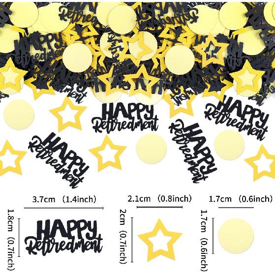 100PCS Happy Retirement Star Table Decorations - Black Gold Confetti