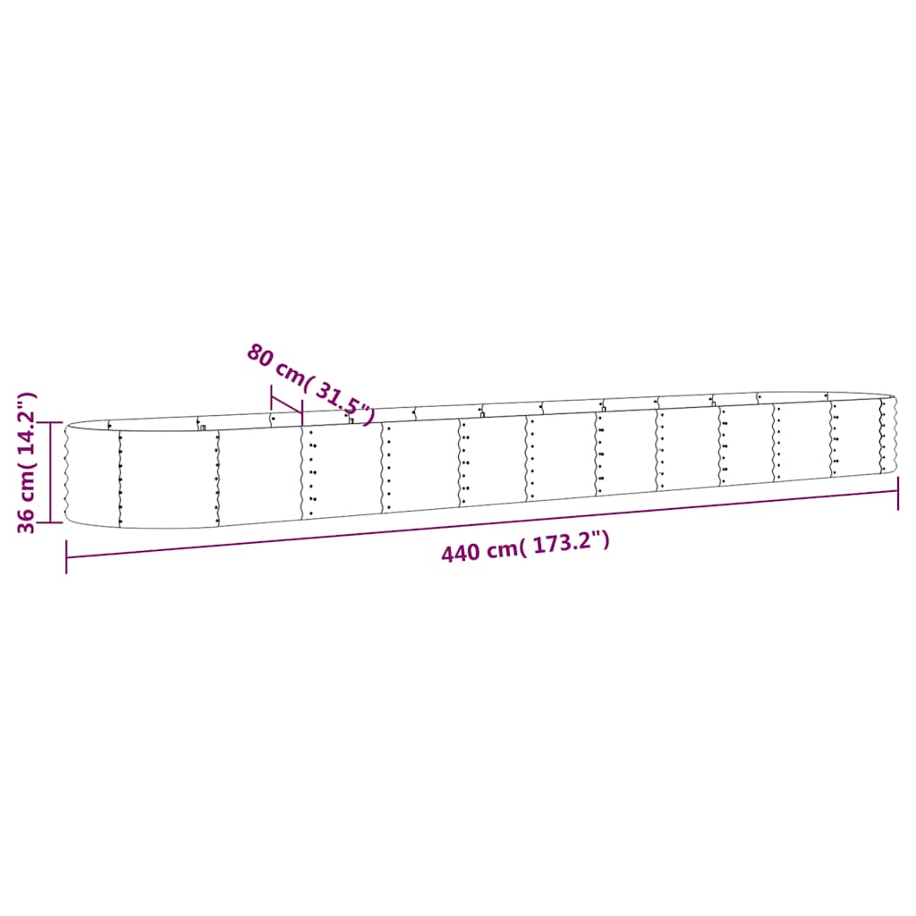 Raised Garden Bed Galvanized Steel 440x80x36 Cm Brown