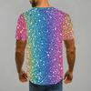 Women Short Sleeve Crew Neck T Shirt Black Gold White Gradient Glitter Dot Falling Sparkle Print Top