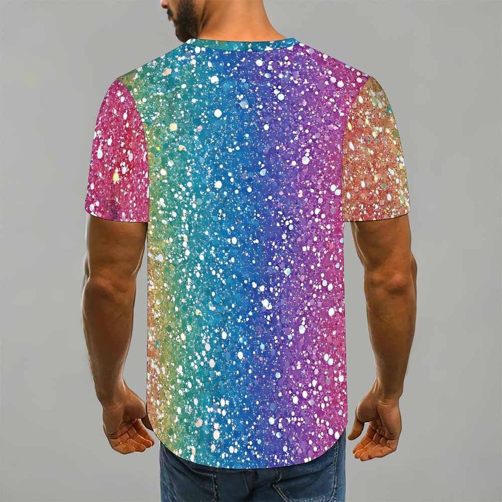 Women Short Sleeve Crew Neck T Shirt Black Gold White Gradient Glitter Dot Falling Sparkle Print Top