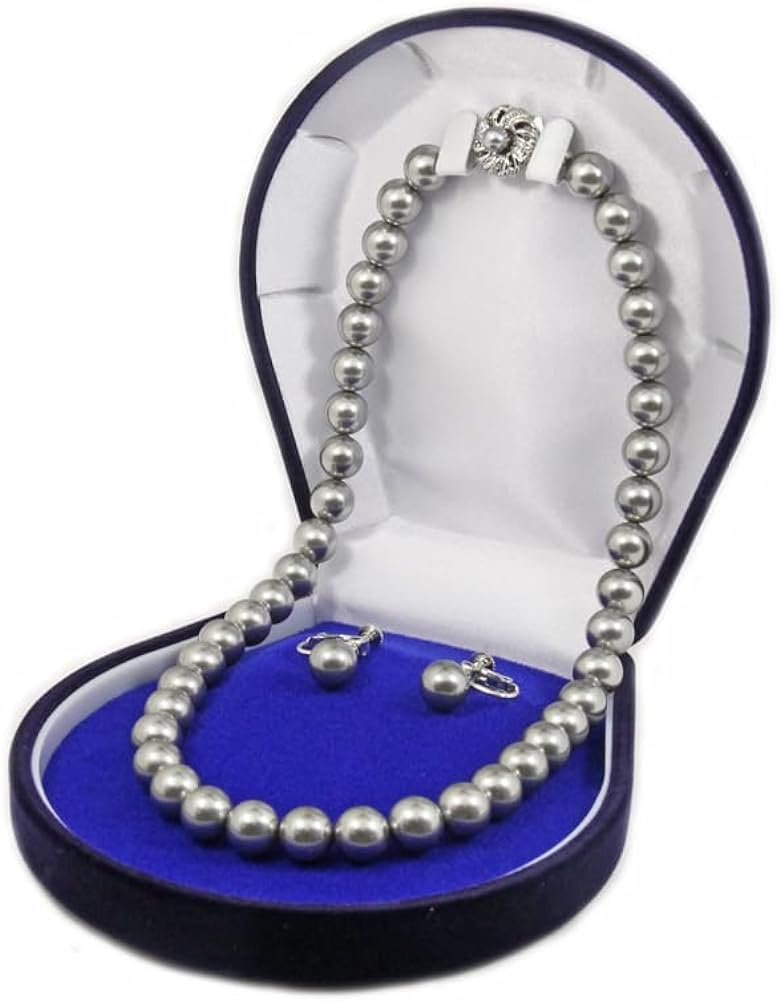[Your and My Jewelry Box] Made In Japan  Domestic High-Grade Genuine Shell Pearl 9mm Formal Set, White or Gray-Black (Necklace and Earring Set) In a