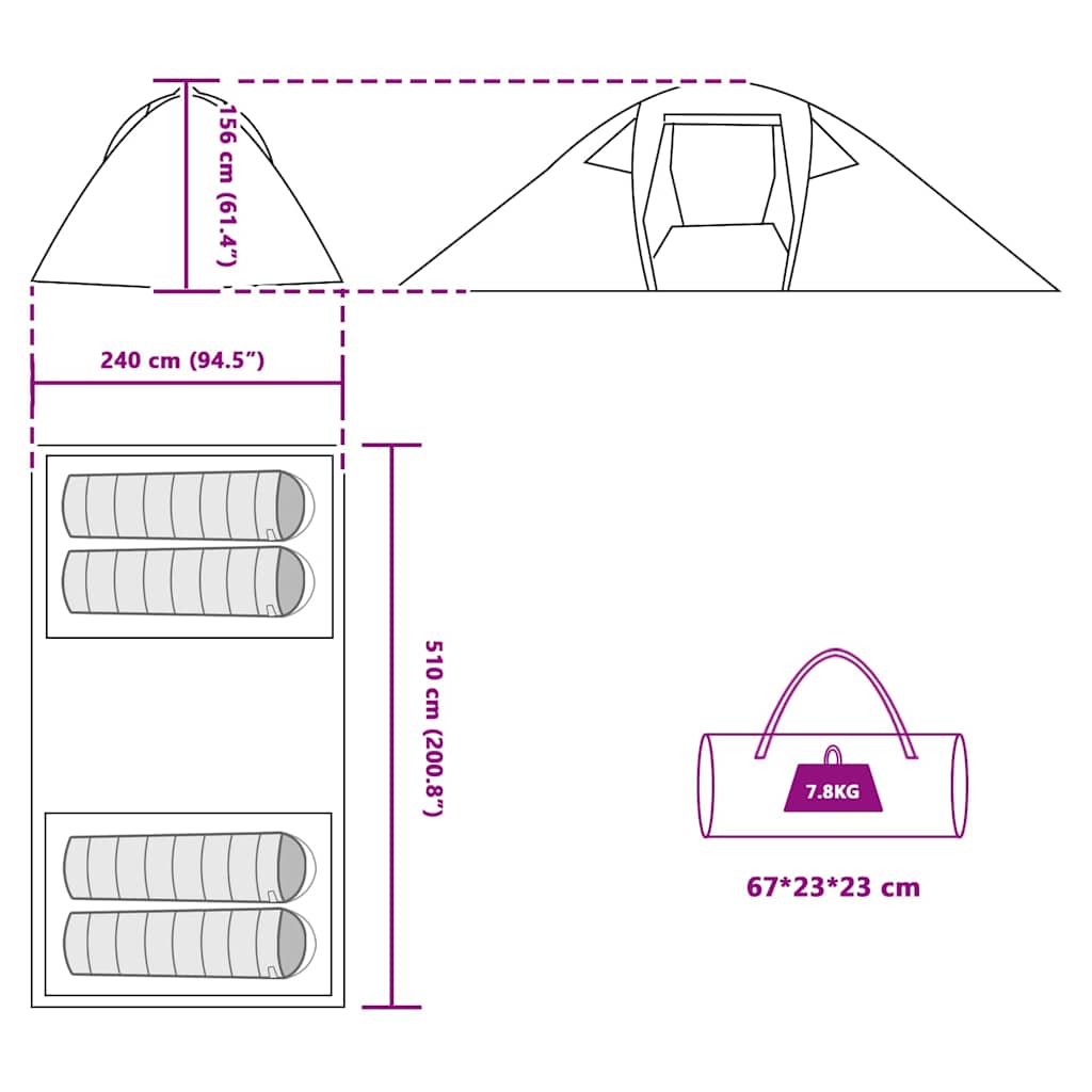 Tunnel Tent with Roof and Storage Blue 510 x 240 x 156 cm Taffeta
