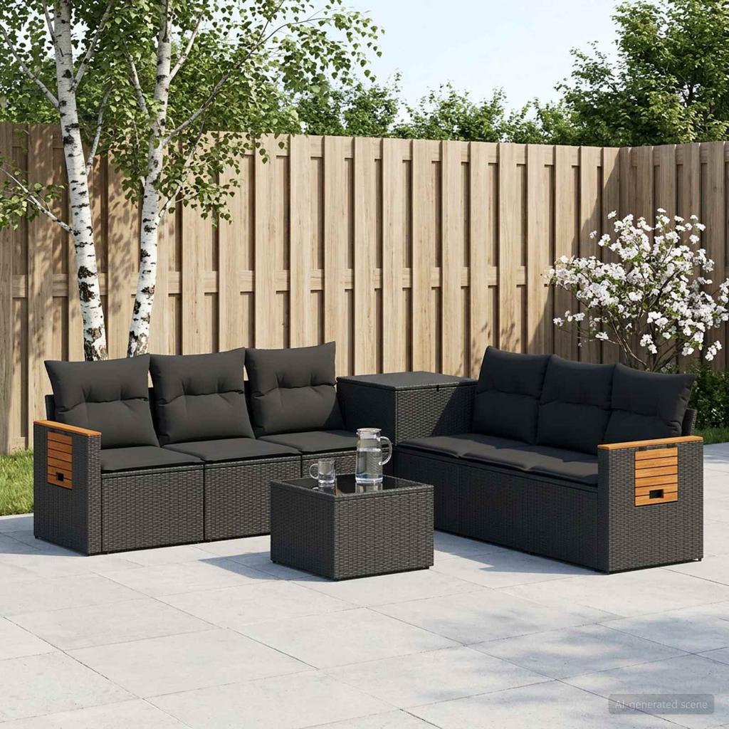 Sofa Set 8 Pieces Black Poly Rattan and Steel