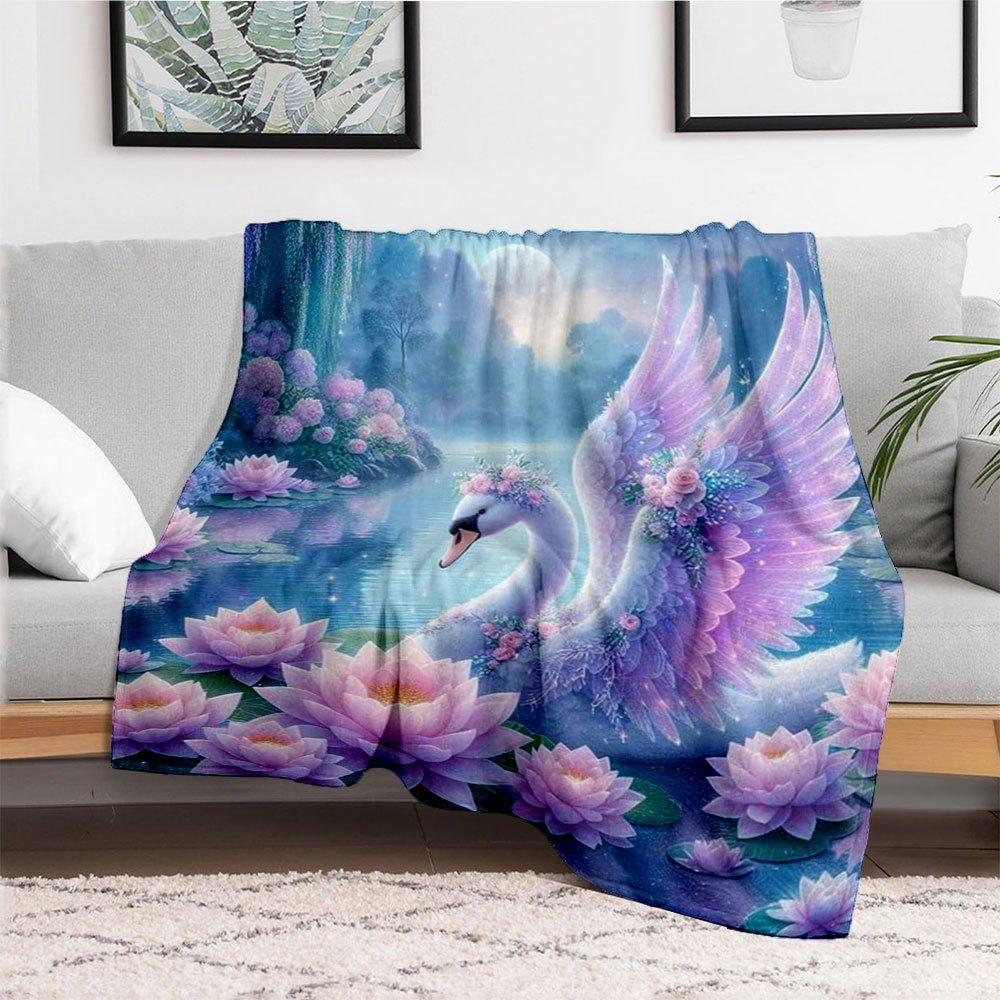 Enchanted Swan Fantasy Wall Art PrintBlanket Flannel Throw Blanket for Sofa, Bed, Travel, Camping, Office, Couch, Chair, And Bed Gift for Ch