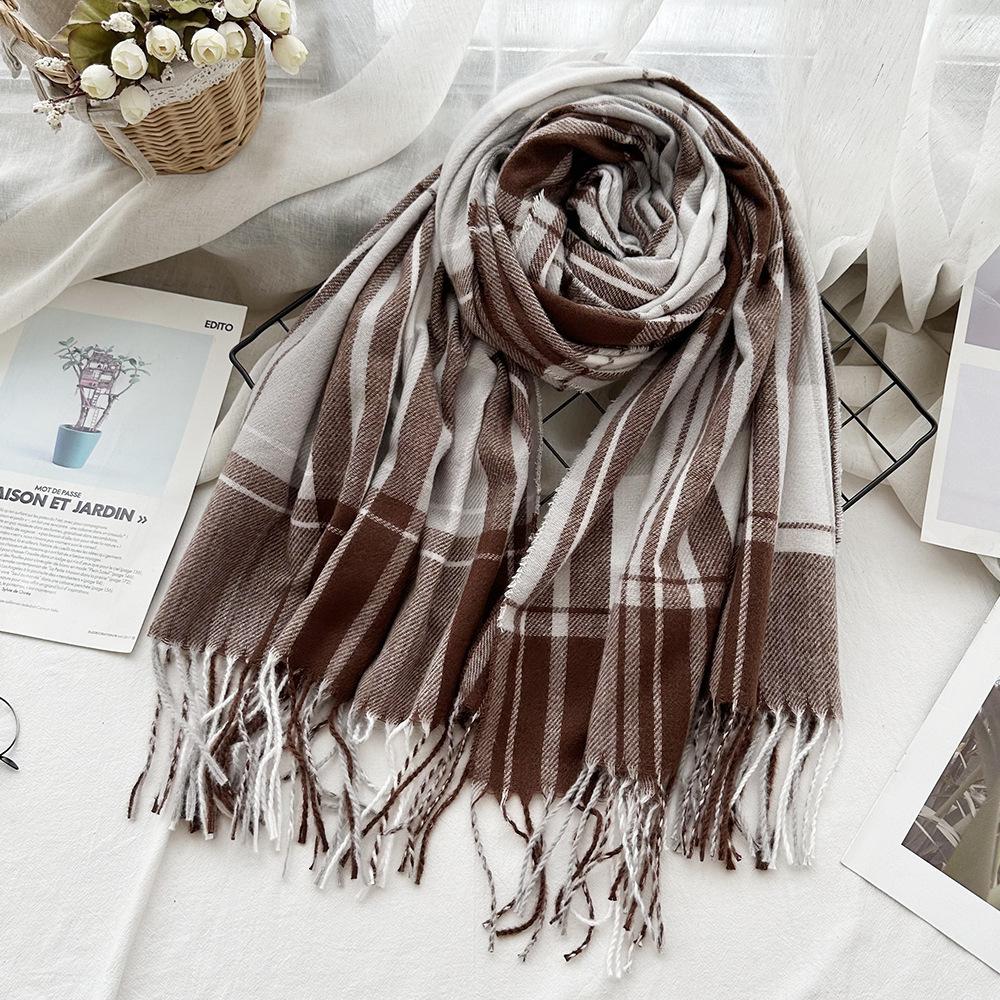 Scarf Autumn and Winter Imitation Cashmere Houndstooth Shawl for Women Trendy and Versatile Warm Long Tassel Scarf