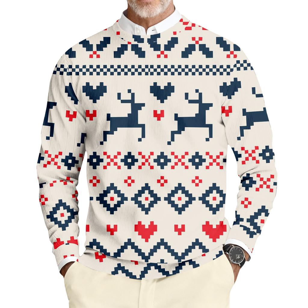 Pánská tištěná mikina s kulatým výstřihem, dlouhým rukávem a žebrovaným úpletem