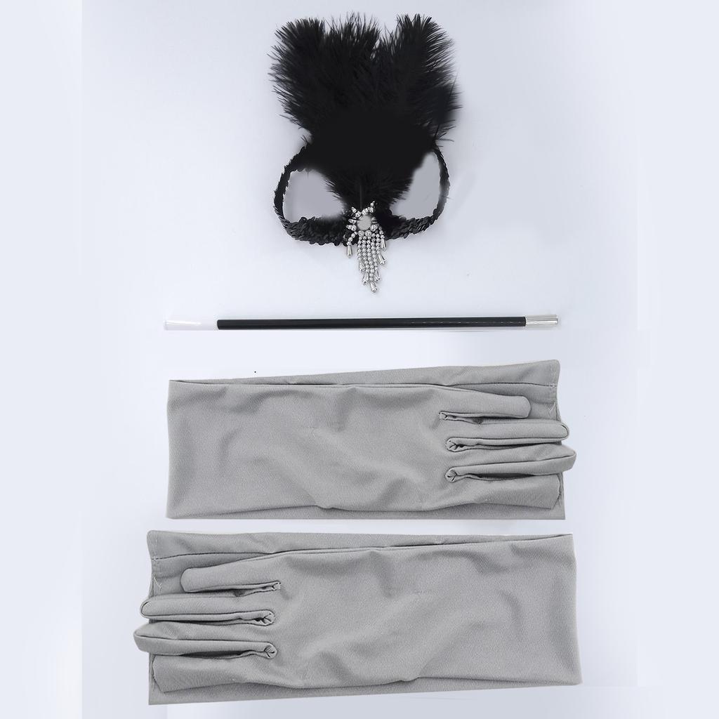 1920s Flapper Party Costume Accessories for Women Vintage Rhinestones Headpiece Long Gloves Masquerade Party Wear
